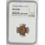 India, British India, George V, 1/12 Anna Calcutta 1914 - NGC MS64 RB
