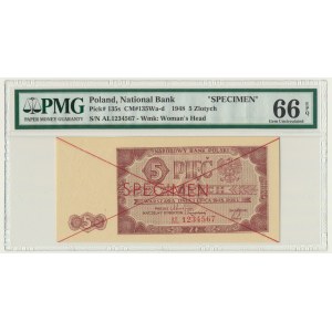 5 złotych 1948 - SPECIMEN - AL - PMG 66 EPQ
