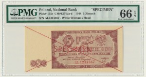 5 złotych 1948 - SPECIMEN - AL - PMG 66 EPQ