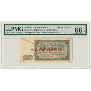 2 złote 1948 - SPECIMEN - B 1234567 - PMG 66 EPQ