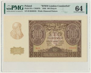 100 zloty 1940 - ZWZ - B - PMG 64