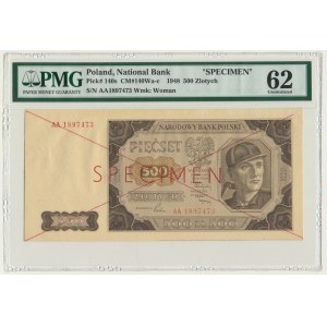 500 złotych 1948 - SPECIMEN - AA - PMG 62