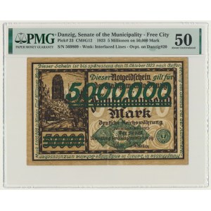 Gdańsk, 5 milionów marek 1923 - nadruk zielony - PMG 50