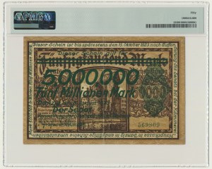 Danzig, 5 milion Mark 1923 - green overprint - PMG 50