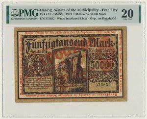 Danzig, 1 million Mark 1923 - red overprint - PMG 20