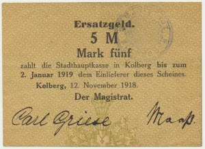 Kolobrzeg (Kolberg), 5 Mark 1918