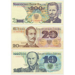 Zestaw, 10-200 złotych 1982-88 (3 szt.) - niskie numery seryjne