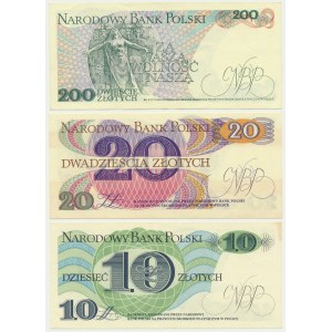 Zestaw, 10-200 złotych 1982-88 (3 szt.) - niskie numery seryjne