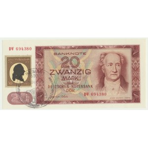 German Democratic Republic, 20 Mark 1964 - with stamp -