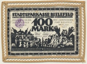 Germany, Bielefeld, 100 Mark 1921 - silk and embroidery -
