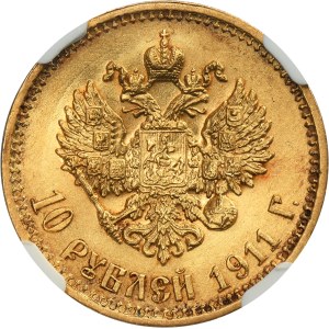 Russia, Nicholas II, 10 Rouble Petersburg 1911 ЭБ - NGC MS62