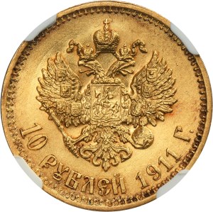 Russia, Nicholas II, 10 Rouble Petersburg 1911 ЭБ - NGC MS62