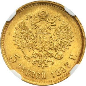 Russia, Nicholas II, 5 Rouble Petersburg 1897 АГ - NGC MS62