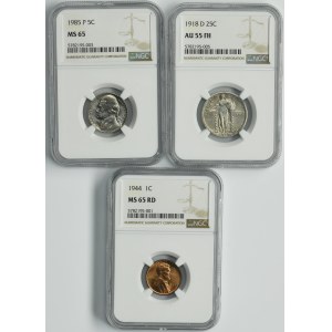 Set, USA, 1-25 Cents 1918-1985 (3 pcs.)