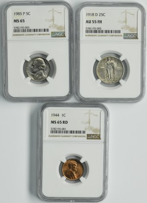 Set, USA, 1-25 Cents 1918-1985 (3 pcs.)