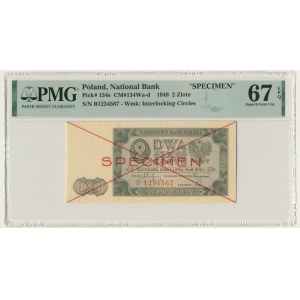 2 złote 1948 - SPECIMEN - B 1234567 - PMG 67 EPQ