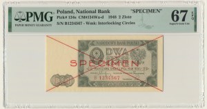 2 złote 1948 - SPECIMEN - B 1234567 - PMG 67 EPQ