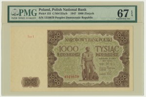 1.000 złotych 1947 - I - PMG 67 EPQ - OKAZOWY