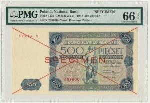 500 gold 1947 - SPECIMEN - X 789000 - PMG 66 EPQ