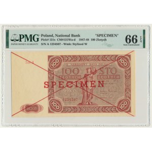 100 złotych 1947 - SPECIMEN - A 1234567 - PMG 66 EPQ