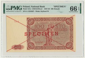 100 złotych 1947 - SPECIMEN - A 1234567 - PMG 66 EPQ