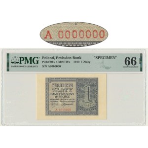 1 złoty 1940 - WZÓR - A 0000000 - PMG 66 EPQ - RZADKI