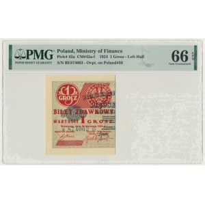 1 grosz 1924 - BE ❉ - lewa połowa - PMG 66 EPQ