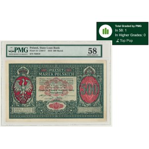 500 marek 1919 - Dyrekcja - PMG 58 - PIĘKNY - TOP POP