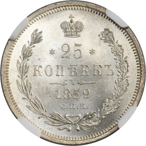 Russia, Alexander II, 25 Kopeck 1859 СПБ ФБ - NGC MS67