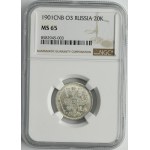 Russia, Nicholas II, 20 Kopeck Petersburg 1901 СПБ ФЗ - NGC MS65