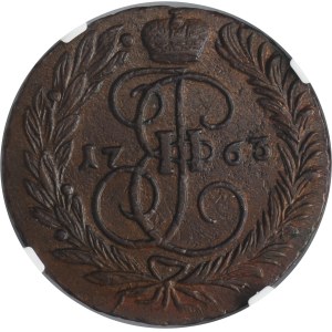 Russia, Catherine II, 2 Kopeck Moscow 1763 MM - NGC AU DETAILS