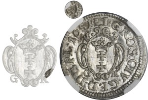 Jean II Casimir, Bicorne Gdansk 1651 GR - NGC MS62 - RARE, BEAU, large cartouche, diamant dans la date