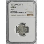 John II Casimir, 2 Groschen Danzig 1651 GR - NGC MS62 - RARE, wide cartouche, rhomb in the date