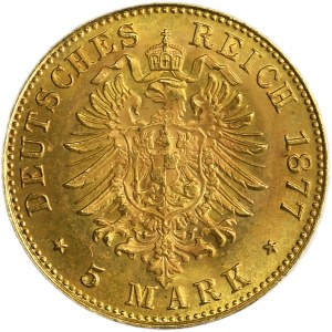 Germany, Saxony, Albert, 5 Mark Muldenhütten 1877 E - FORGERY