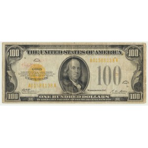 USA, Gold Certificate, 100 dolarów 1928 - Woods & Mellon - RZADKIE
