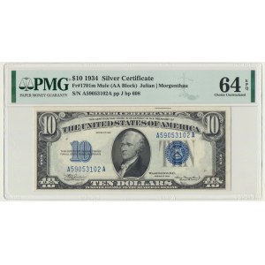 USA, Silver Certificate, 10 dolarów 1934 - Julian & Morgenthau - PMG 64 EPQ