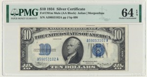 États-Unis, Certificat en argent, 10 $ 1934 - Julian & Morgenthau - PMG 64 EPQ