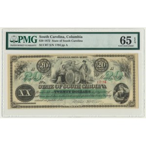 USA, Confederate States America, Karolina Południowa, 20 dolarów 1872 - PMG 65 EPQ