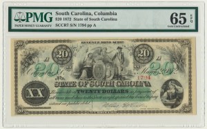 USA, Confederate States America, South Carolina, 20 Dollars 1872 - PMG 65 EPQ