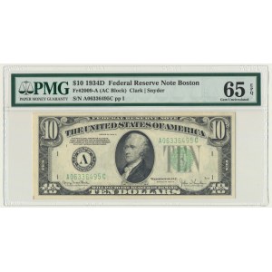 USA, Green Seal, Boston, 10 dolarów 1934 - Clark & Snyder - PMG 65 EPQ