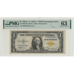 USA, Yellow Seal North Africa Silver Certificate, 1 dolar 1935 - Julian & Morgenthau - PMG 63