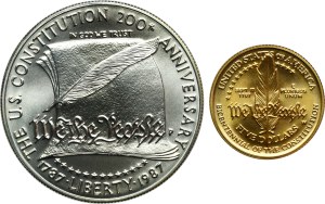 Set, USA, $5 et $1 - 200 ans de Constitution (2 pièces).