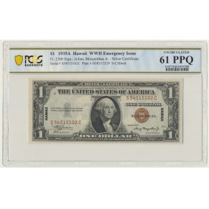 USA, Brown Seal Hawaii Silver Certificate, 1 dolar 1935 - Julian & Morgenthau - PCGS 61 PPQ