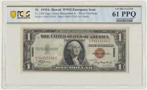 USA, Brown Seal Hawaii Silver Certificate, 1 Dollar 1935 - Julian & Morgenthau - PCGS 61 PPQ
