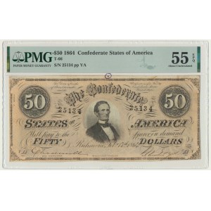 USA, Confederate States America, Richmond, 50 dolarów 1864 - PMG 55 EPQ