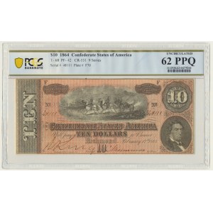 USA, Confederate States America, Richmond, 10 dolarów 1864 - PCGS 62 PPQ