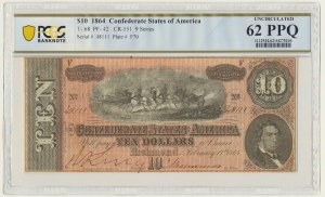 USA, Confederate States America, Richmond, 10 Dollars 1864 - PCGS 62 PPQ