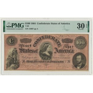 USA, Confederate States America, Richmond, 100 dolarów 1864 - PMG 30 EPQ