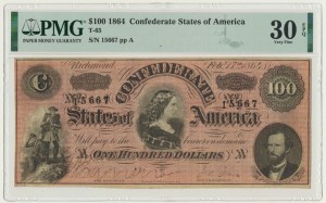 USA, Confederate States America, Richmond, 100 Dollars 1864 - PMG 30 EPQ