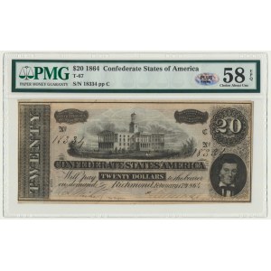 USA, Confederate States America, Richmond, 20 dolarów 1864 - PMG 58 EPQ